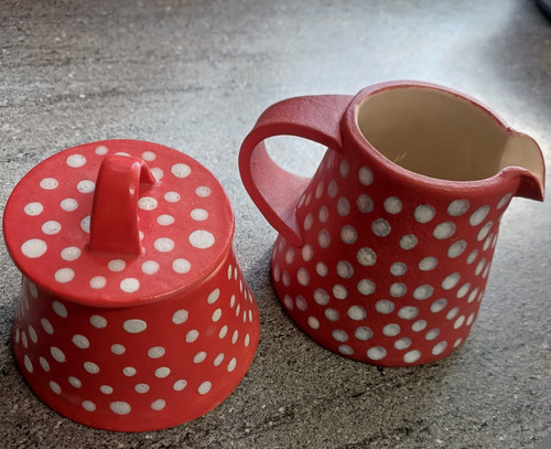 Red spotty sugar bowl and - spotty,